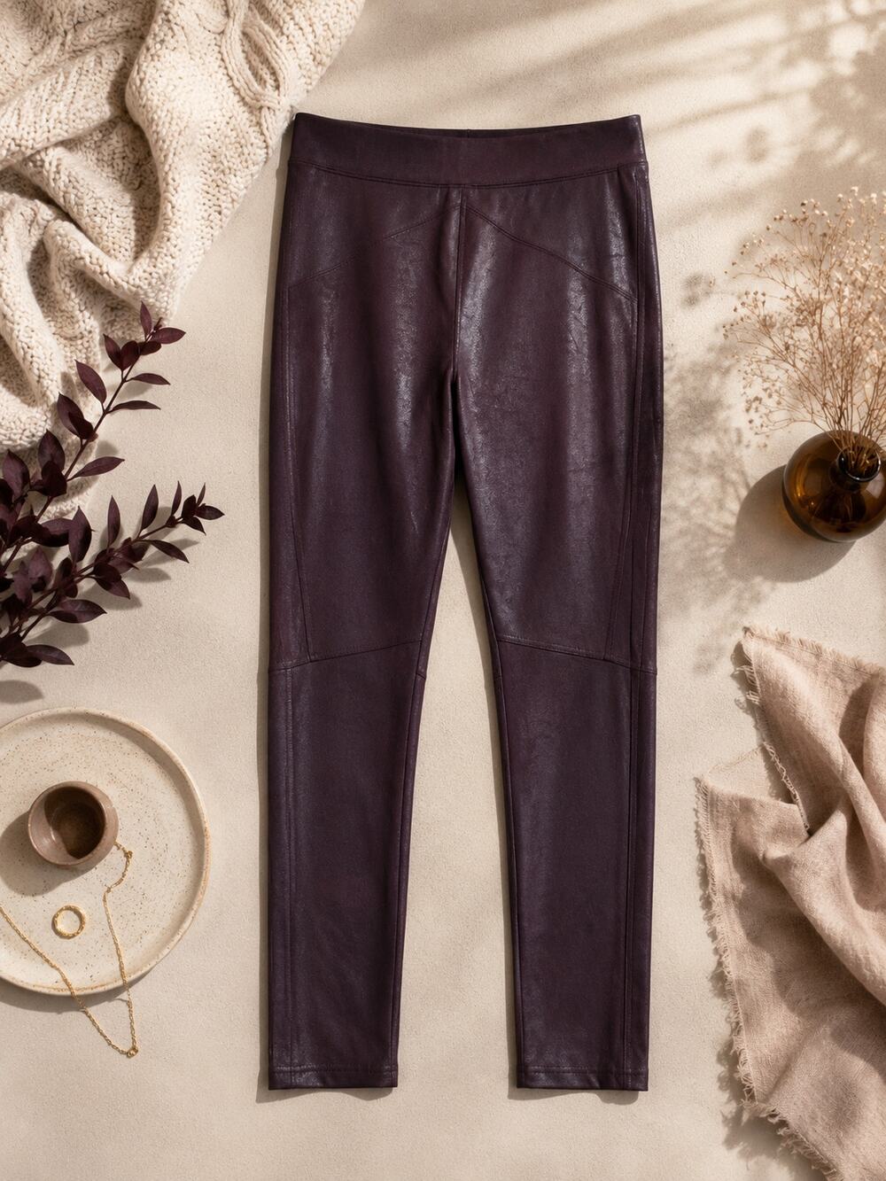Free People Midnight Vegan Suede Skin Leggings Wine Purple Faux Leather Pants S